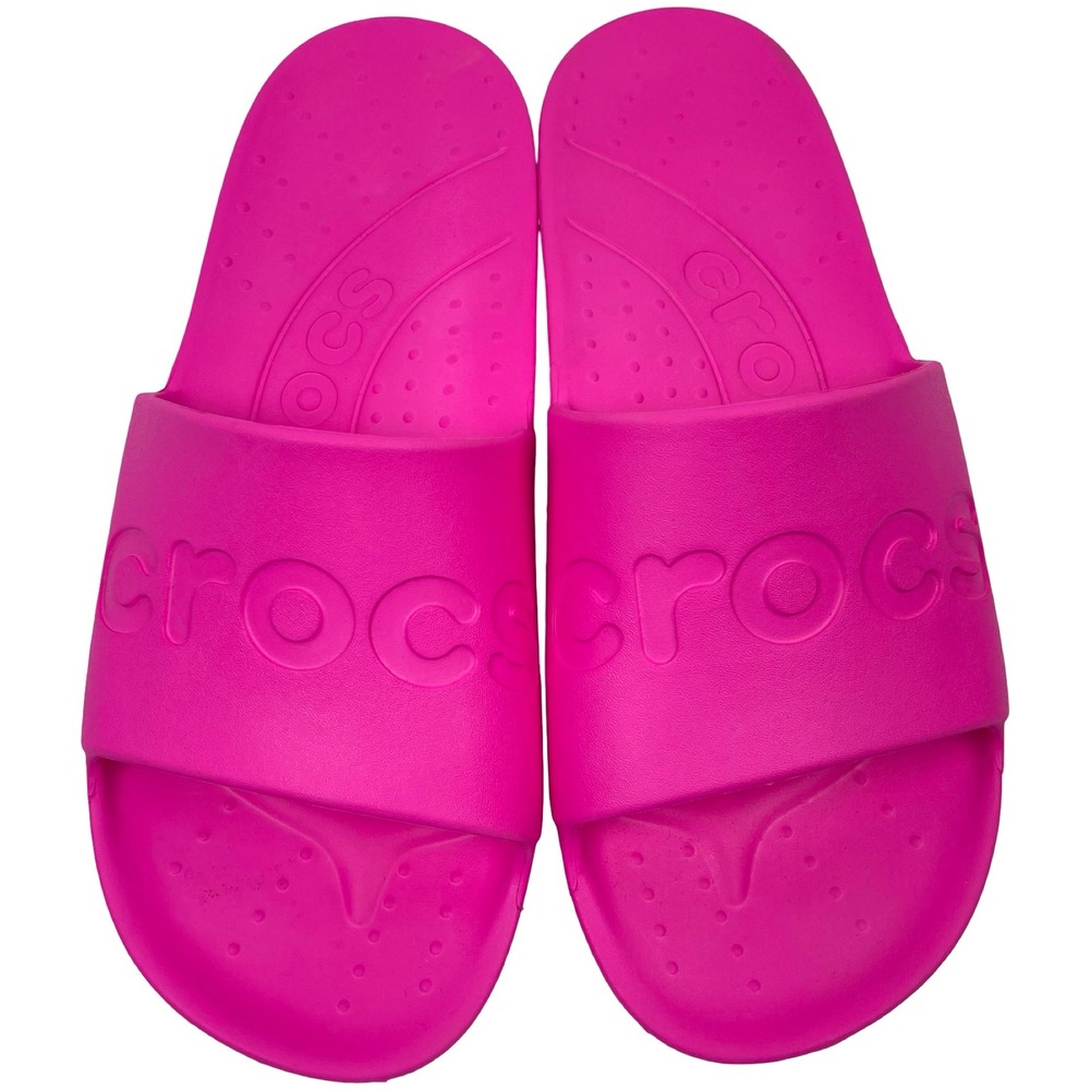 Crocs Classic Slide Sandals Women 10 Men 8 Hot Pink Logo Slip On Comfort